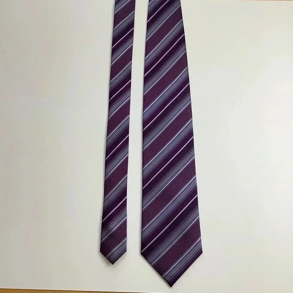 2/$30 BRITCHES Purple Repp Stripe Silk Tie - Picture 4 of 12